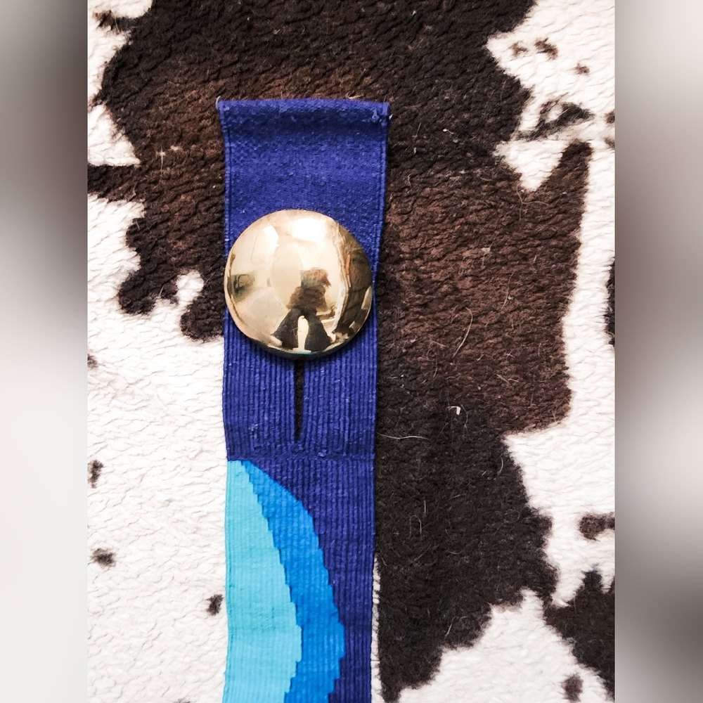 WOMEN'S 80'S NAVAJO WOVEN WIDE BELT - BLUE - Picture 3 of 5